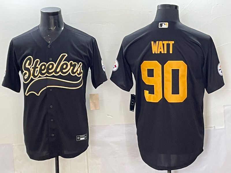 Men 2025 Nike Pittsburgh Steelers #90 Watt Black Joint Name  Limited NFL Jersey style 042->pittsburgh steelers->NFL Jersey